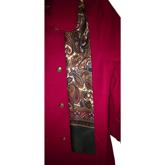 BFA Classics Red Wool Blend Coat Size 14 – Paisley Trim Scarf, Double Breasted - Picture 8 of 14